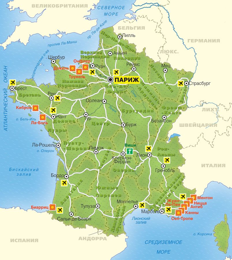 Карта курортов Франции